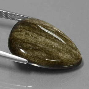 19.38캐럿 천연 골드 광택 흑요석, 배 모양, 불투명체