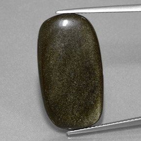 12.89캐럿 천연 골드 광택 옵시디언, 쿠션 컷, 25.7×14.2 mm, 불투명체