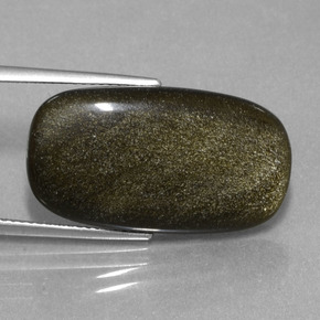 12.89캐럿 천연 골드 광택 옵시디언, 쿠션 컷, 25.7×14.2 mm, 불투명체