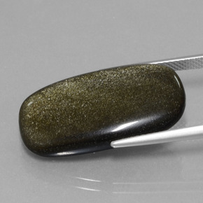 12.89캐럿 천연 골드 광택 옵시디언, 쿠션 컷, 25.7×14.2 mm, 불투명체