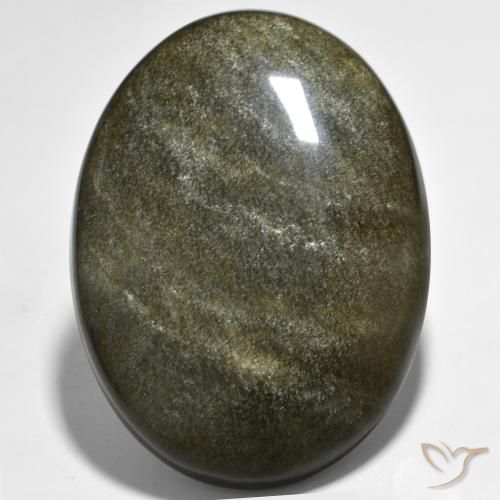 42.63ct 자연스러운 골드 광택이 있는 블랙 흑요석, 타원형, 불투명체