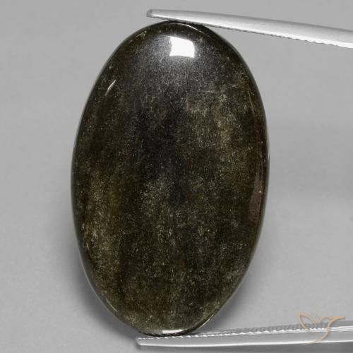 28.75ct 자연스러운 골드 광택이 있는 블랙 흑요석, 타원형, 불투명체