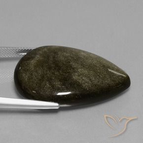 37.83캐럿 천연 골드 광택이 있는 블랙 흑요석, 배 모양, 불투명체