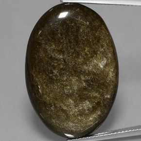 26.69캐럿 천연 골드 광택 옵시디언, 타원형 컷, 31.4×21.3 mm, 불투명체