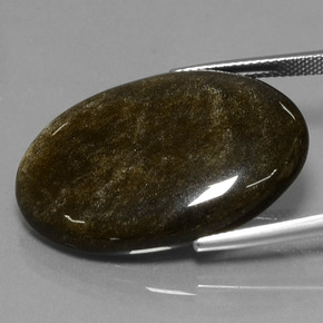 26.69캐럿 천연 골드 광택 옵시디언, 타원형 컷, 31.4×21.3 mm, 불투명체
