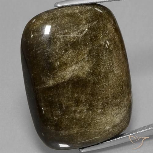 31.71캐럿 천연 브라운 블랙 옵시디언, 쿠션 컷, 27.4×21.1 mm, 불투명체
