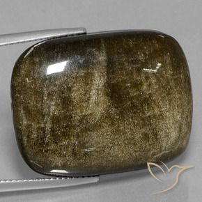 31.71캐럿 천연 브라운 블랙 옵시디언, 쿠션 컷, 27.4×21.1 mm, 불투명체