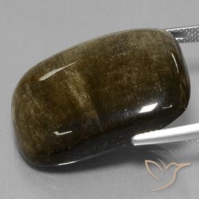 31.71캐럿 천연 브라운 블랙 옵시디언, 쿠션 컷, 27.4×21.1 mm, 불투명체