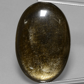 37.13캐럿 천연 골드 광택 옵시디언, 타원형 컷, 34.2×23.5 mm, 불투명체