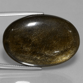 37.13캐럿 천연 골드 광택 옵시디언, 타원형 컷, 34.2×23.5 mm, 불투명체