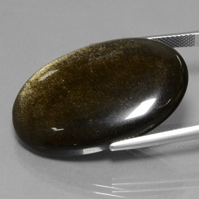 37.13캐럿 천연 골드 광택 옵시디언, 타원형 컷, 34.2×23.5 mm, 불투명체