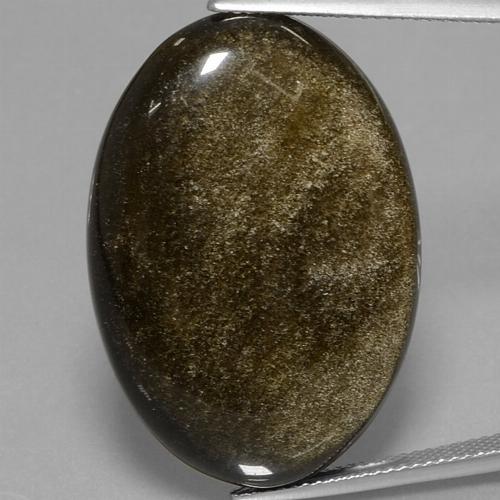 37.84캐럿 천연 브라운 블랙 옵시디언, 타원형 컷, 31.4×21.7 mm, 불투명체