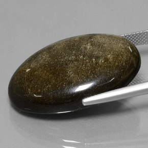 37.84캐럿 천연 브라운 블랙 옵시디언, 타원형 컷, 31.4×21.7 mm, 불투명체