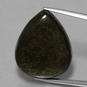 26.56캐럿 천연 블랙 골드 광택 옵시디언, 배 모양, 25.3×21 mm, 불투명체