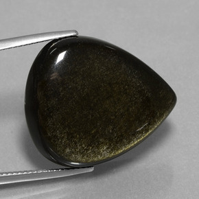 26.56캐럿 천연 블랙 골드 광택 옵시디언, 배 모양, 25.3×21 mm, 불투명체