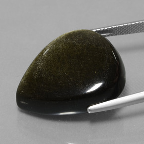 26.56캐럿 천연 블랙 골드 광택 옵시디언, 배 모양, 25.3×21 mm, 불투명체