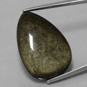 28.31캐럿 천연 거무스름한 청동 옵시디언, 배 모양, 29.6×20.6 mm, 불투명체