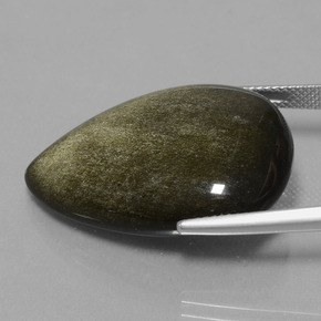 28.31캐럿 천연 거무스름한 청동 옵시디언, 배 모양, 29.6×20.6 mm, 불투명체