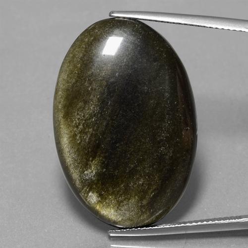 28.44캐럿 천연 거무스름한 청동 옵시디언, 타원형 컷, 31.7×21.4 mm, 불투명체