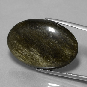 28.44캐럿 천연 거무스름한 청동 옵시디언, 타원형 컷, 31.7×21.4 mm, 불투명체