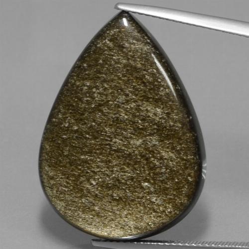 27.82캐럿 천연 골드 광택이 있는 블랙 흑요석, 배 모양, 불투명체