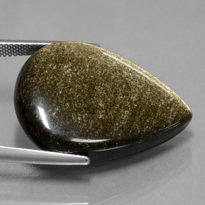 27.82캐럿 천연 골드 광택이 있는 블랙 흑요석, 배 모양, 불투명체