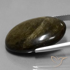 32.97캐럿 천연 골드 광택이 있는 블랙 흑요석, 타원형, 불투명체