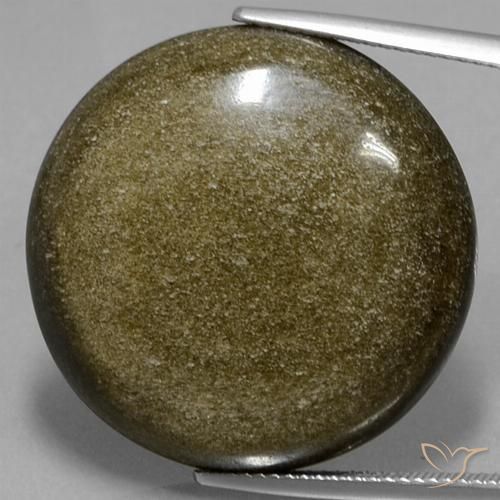 32.24캐럿 천연 골드 광택이 있는 블랙 흑요석, 라운드 컷, 불투명체