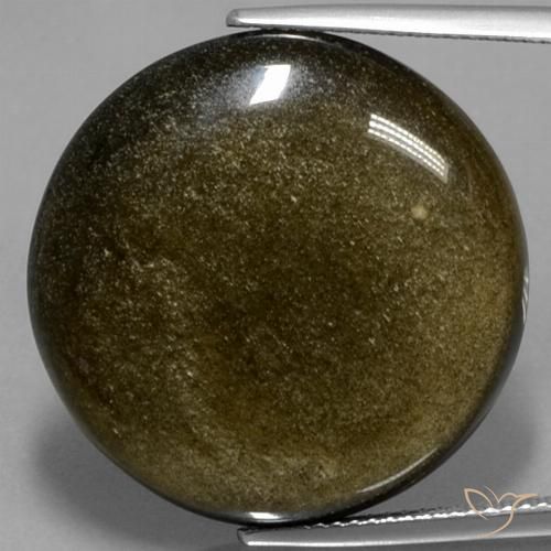 26.81캐럿 천연 브라운 블랙 옵시디언, 라운드 컷, 23.86 mm, 불투명체