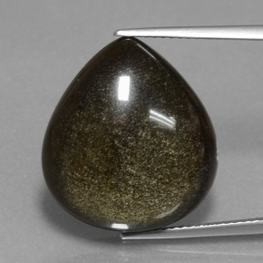 14.33캐럿 천연 블랙 골드 광택 옵시디언, 배 모양, 19.6×17.9 mm, 불투명체