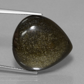14.33캐럿 천연 블랙 골드 광택 옵시디언, 배 모양, 19.6×17.9 mm, 불투명체