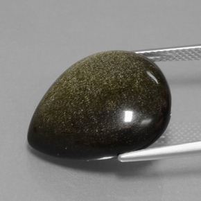 14.33캐럿 천연 블랙 골드 광택 옵시디언, 배 모양, 19.6×17.9 mm, 불투명체