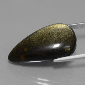 13.80캐럿 천연 블랙 골드 광택 흑요석, 배 모양, 불투명체