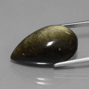 13.69캐럿 천연 블랙 골드 광택 흑요석, 배 모양, 불투명체