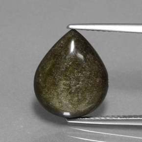 4.64캐럿 천연 골드 광택 옵시디언, 배 모양, 14×11.7 mm, 불투명체