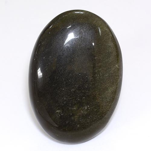 26.80캐럿 천연 골드 광택이 있는 블랙 옵시디언, 타원형 컷, 28.7×20.2 mm, 불투명체