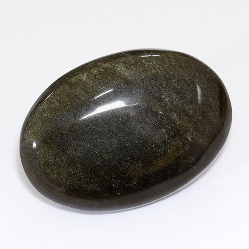 26.80캐럿 천연 골드 광택이 있는 블랙 옵시디언, 타원형 컷, 28.7×20.2 mm, 불투명체