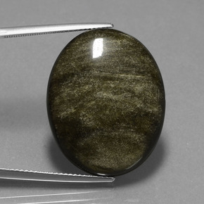 28.84캐럿 천연 라이트 블랙 브라운 옵시디언, 타원형 컷, 27.4×22 mm, 불투명체