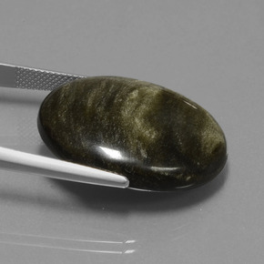 28.84캐럿 천연 라이트 블랙 브라운 옵시디언, 타원형 컷, 27.4×22 mm, 불투명체