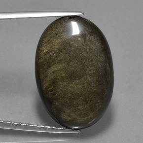 27.82캐럿 천연 골드 광택이 있는 블랙 옵시디언, 타원형 컷, 27.6×19.1 mm, 불투명체