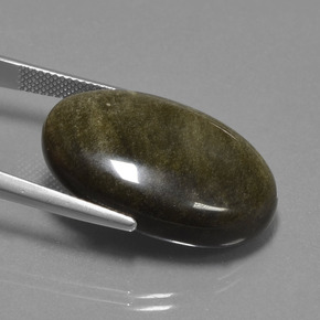 27.82캐럿 천연 골드 광택이 있는 블랙 옵시디언, 타원형 컷, 27.6×19.1 mm, 불투명체