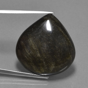 26.92캐럿 천연 블랙 골드 광택 옵시디언, 배 모양, 24.9×24.1 mm, 불투명체