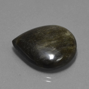 26.92캐럿 천연 블랙 골드 광택 옵시디언, 배 모양, 24.9×24.1 mm, 불투명체