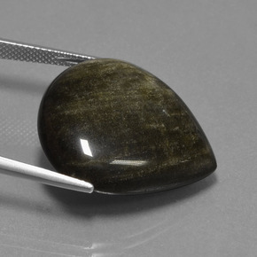 26.92캐럿 천연 블랙 골드 광택 옵시디언, 배 모양, 24.9×24.1 mm, 불투명체