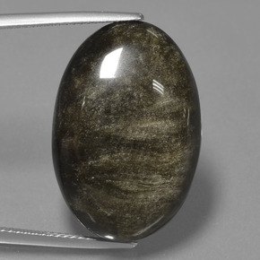 26.10캐럿 천연 블랙 골드 광택 옵시디언, 타원형 컷, 25.6×17.5 mm, 불투명체
