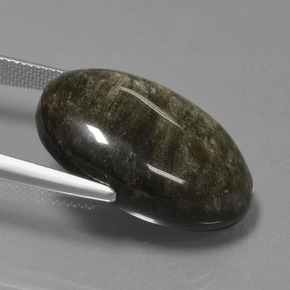 26.10캐럿 천연 블랙 골드 광택 옵시디언, 타원형 컷, 25.6×17.5 mm, 불투명체