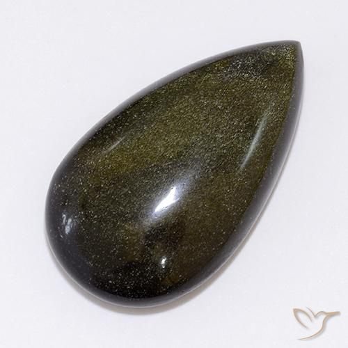 26.64ct 자연스러운 브론즈 블랙 흑요석, 배 모양, 불투명체