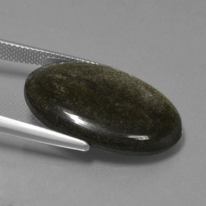 16.64캐럿 천연 블랙 골드 광택 흑요석, 타원형 컷, 불투명체