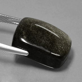 22.56캐럿 천연 골드 광택이 있는 블랙 흑요석, 쿠션 컷, 불투명체