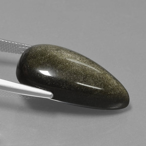 24.14캐럿 천연 블랙 골드 광택 흑요석, 배 모양, 불투명체